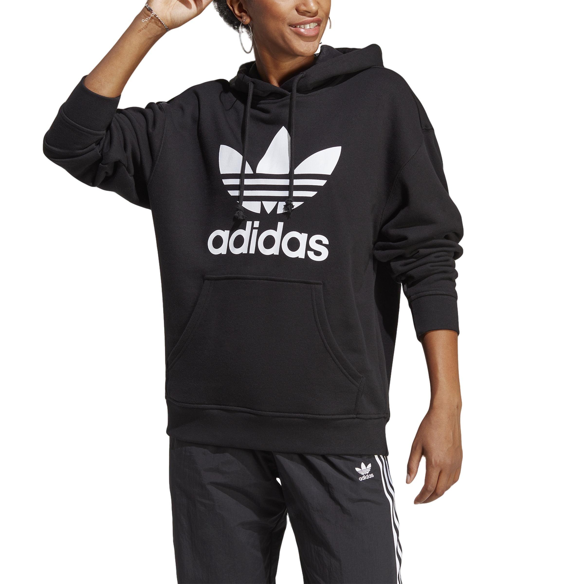 Adidas trefoil best sale hoodie women's black